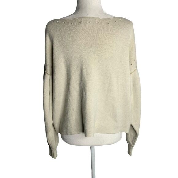 Wildfox Sample Cropped Sweater S Beige Distressed Exposed Seams Pleated Sleeves - Picture 5 of 7